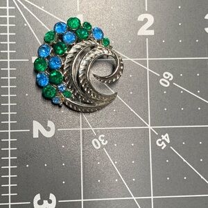 Green and Blue Crystal Spiral Brooch - Women Jewelry